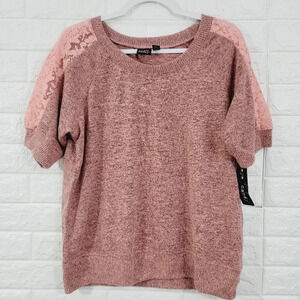 Eye Candy Women's Tweed Oversized Knit Sweater Mesh Sleeve Pink Size 2X NWT